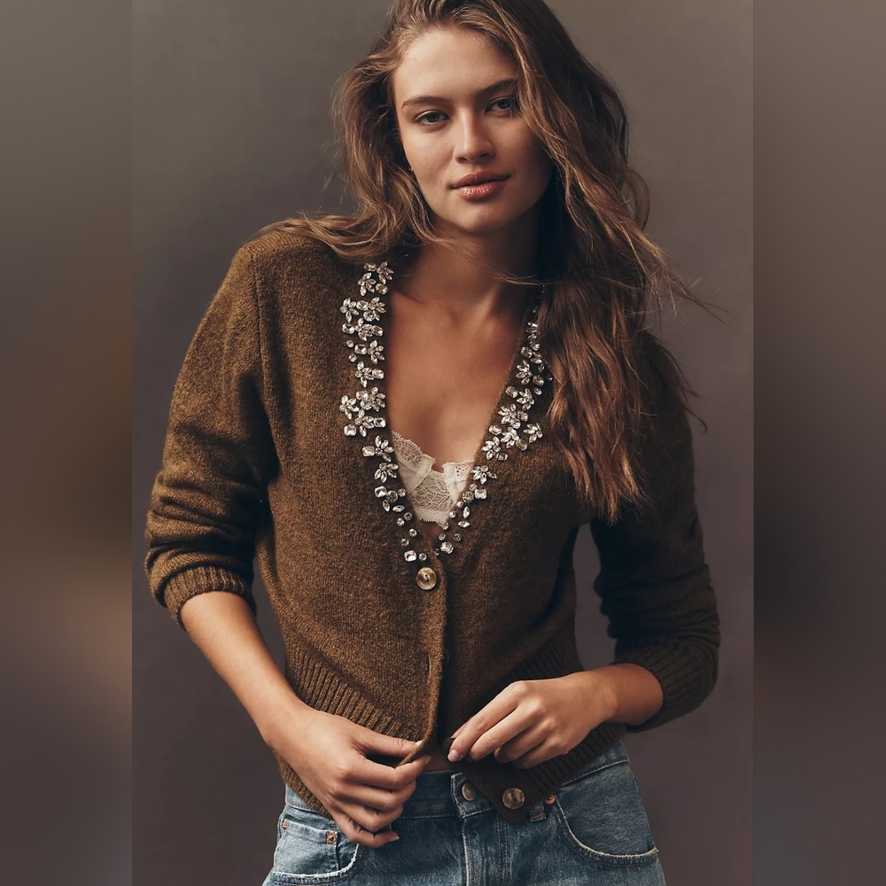 Pilcro Crystal V-Neck Cardigan Sweater